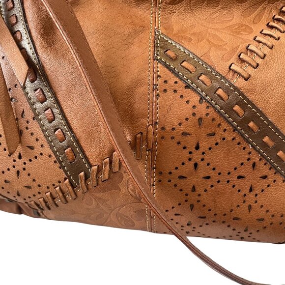 Tan Leather Shoulder Bag Floral Western Boho Soft Slouchy Everyday Purse - Picture 6 of 8